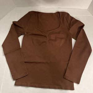 Medium OQQ Women's 2 Piece Crop Tops Long Sleeve Square Neck Underscrubs Stretch